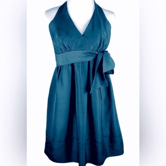 Jenny Yoo Luxe Shantung Silk Plunging Halter Mini Dress - Picture 1 of 7